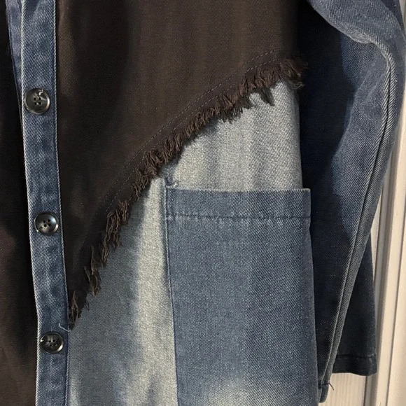 Chic Denim Patchwork Coat - Picture 3 of 5